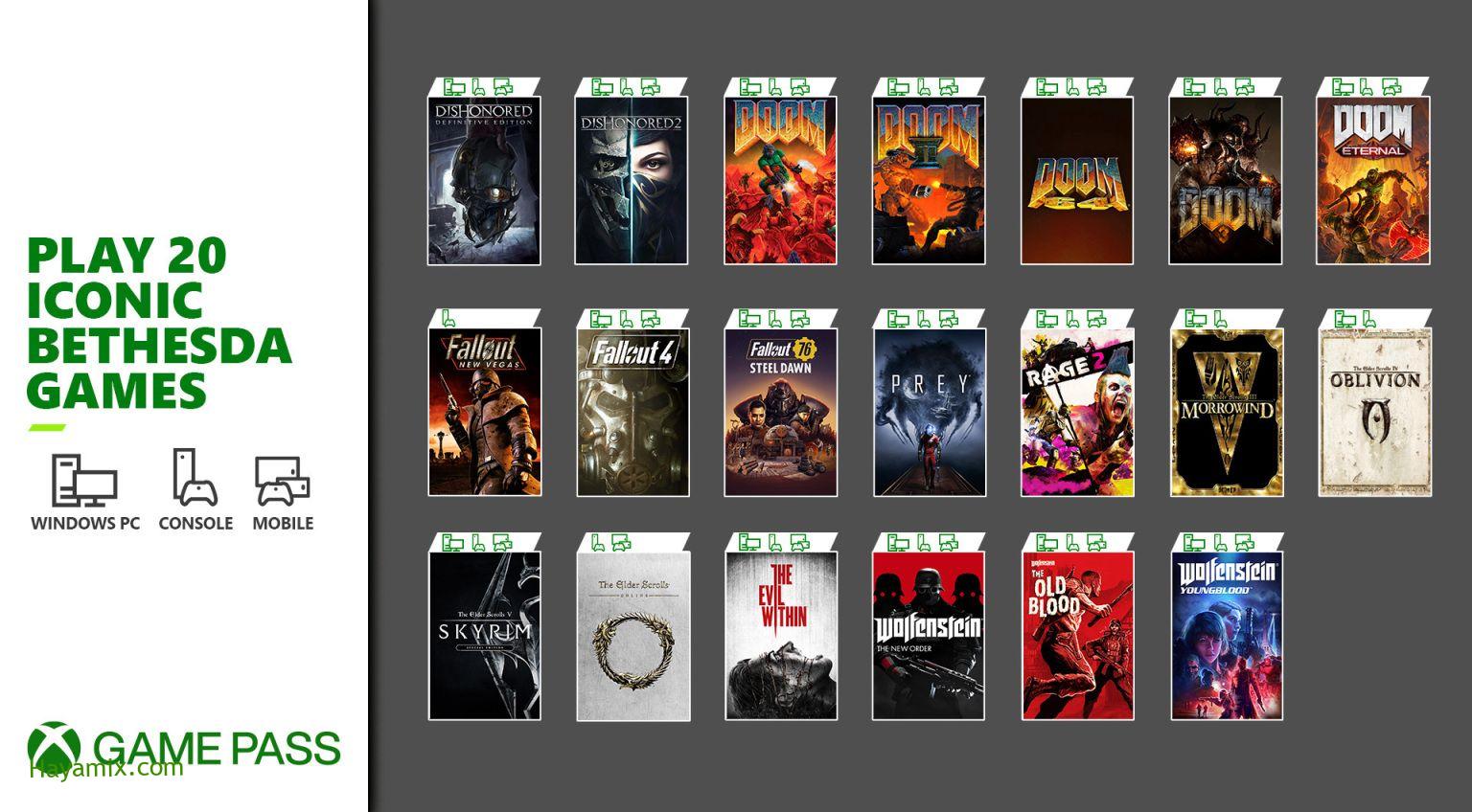 Xbox Game Pass يحصل على 20 لعبة من ألعاب Bethesda