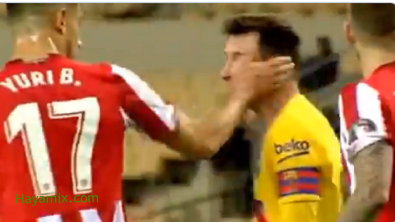 صفعة على الوجه من مدافع بيلباو لميسي في نهائي كأس إسبانيا