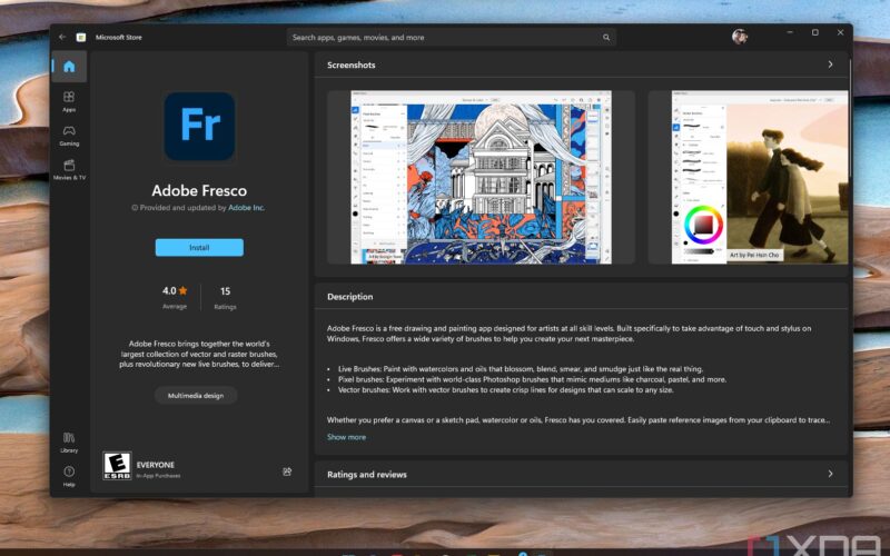 يتم تشغيل Adobe Fresco في متجر Microsoft ، ولكن لا يوجد حتى الآن دعم Arm