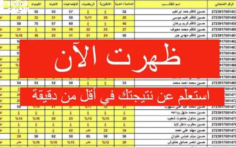 نتائج الصف السادس الابتدائي في العراق لعام 2025 الدور الأول